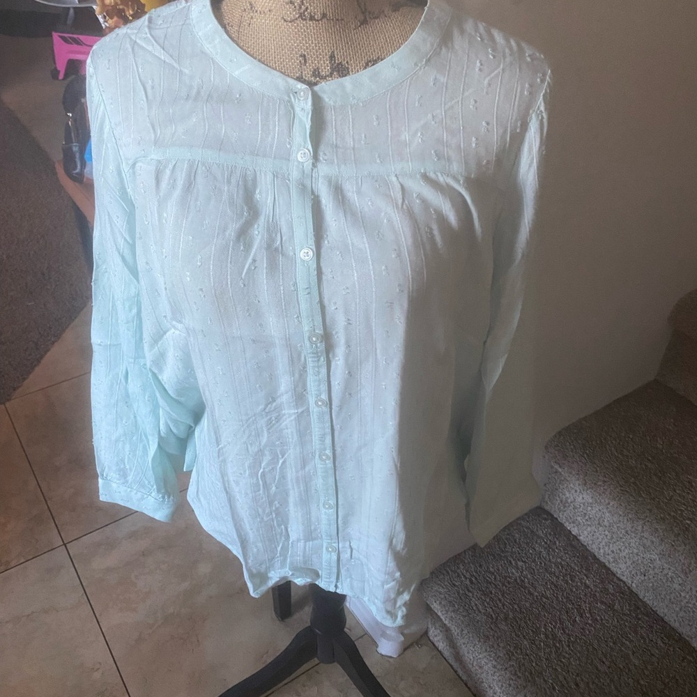 LOFT Light Blue Button-Front Peasant Blouse
